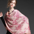 Silk Chiffon Double Scarf Mei Red Flower Prints for Women Scarves Sp20-1